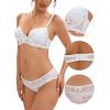 imageAllegra K Floral Lace Trim Underwire Lingerie Set V Neck Push Up Bra and Panty 2 PieceWhite