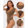 imageAllegra K Short Sleeve Bodysuits for Women U Neck Tummy Control Tops Shapewear Seamless Slim Fitted ClothingBrown