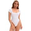 imageAllegra K Short Sleeve Bodysuits for Women U Neck Tummy Control Tops Shapewear Seamless Slim Fitted ClothingWhite