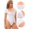 imageAllegra K Short Sleeve Bodysuits for Women U Neck Tummy Control Tops Shapewear Seamless Slim Fitted ClothingWhite