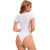 imageAllegra K Short Sleeve Bodysuits for Women U Neck Tummy Control Tops Shapewear Seamless Slim Fitted ClothingWhite