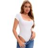 imageAllegra K Short Sleeve Bodysuits for Women U Neck Tummy Control Tops Shapewear Seamless Slim Fitted ClothingWhite