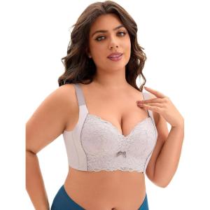imageAllegra K Push Up Lace Bras for Women Padded Underwired Full Coverage Wide Straps Plus Size BralettesLight Purple