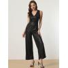 imageAllegra K Sequin Jumpsuit for Womens V Neck Glitter Sparkly Metallic Jumpsuit