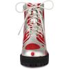 imageAllegra K Womens Polka Dots Platform Zipper Lace Up Combat Disco BootsSilver Red