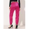 imageAllegra K Womens Satin Pants Drawstring Elastic Waist Straight Leg Ankle Length Dressy Joggers with PocketsHot Pink