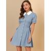 imageAllegra K Womens Vintage Peter Pan Collar Lace Up Button Down A Line DressBlue