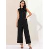 imageAllegra K Womens Wide Leg Jumpsuit 2026 Sleeveless Collared Tie Waist Coverall Button Down Cargo JumpsuitsBlack