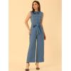 imageAllegra K Womens Wide Leg Jumpsuit 2026 Sleeveless Collared Tie Waist Coverall Button Down Cargo JumpsuitsLight Blue
