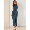 imageAllegra K Womens Wide Leg Jumpsuit 2026 Sleeveless Collared Tie Waist Coverall Button Down Cargo JumpsuitsNavy Blue