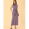 imageAllegra K Womens Wide Leg Jumpsuit 2026 Sleeveless Collared Tie Waist Coverall Button Down Cargo JumpsuitsPurple