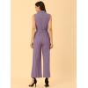 imageAllegra K Womens Wide Leg Jumpsuit 2026 Sleeveless Collared Tie Waist Coverall Button Down Cargo JumpsuitsPurple