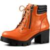 imageAllegra K Womens Round Toe Chunky Heel Lace Up Zipper Orange Combat Boots 6 M US