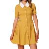 imageAllegra K Womens Vintage Peter Pan Collar Lace Up Button Down A Line DressYellow