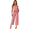 imageAllegra K Womens Wide Leg Jumpsuit 2026 Sleeveless Collared Tie Waist Coverall Button Down Cargo JumpsuitsPink