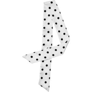 imageAllegra K 50s Skinny Silky Scarf Polka Dots Waistband Long Narrow Neckscarf Bag Handle AccessoryWhite