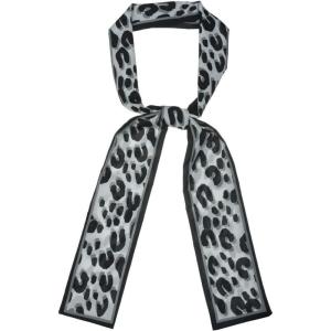imageAllegra K Leopard Ribbon Long Narrow Skinny Scarf for Women Hairband Waistband Belt Bag Handle AccessoryGray
