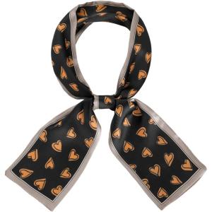 imageAllegra K Silky Skinny Scarves Ribbon Heart Print Long Hairband Handbag WrapBlack