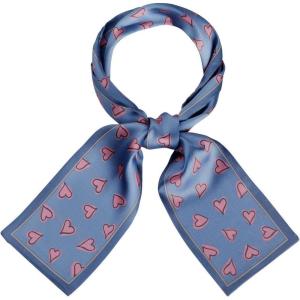 imageAllegra K Silky Skinny Scarves Ribbon Heart Print Long Hairband Handbag WrapBlue