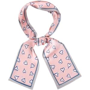 imageAllegra K Silky Skinny Scarves Ribbon Heart Print Long Hairband Handbag WrapPink