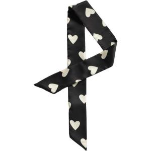 imageAllegra K Women Skinny Ribbon Neckerchief Heart Pattern Narrow Hair Wrist Scarf Headband Handbag Handle WrapBlack Heart