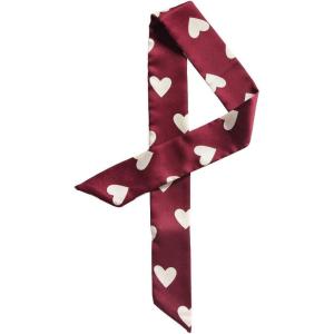 imageAllegra K Women Skinny Ribbon Neckerchief Heart Pattern Narrow Hair Wrist Scarf Headband Handbag Handle WrapWine Red Heart
