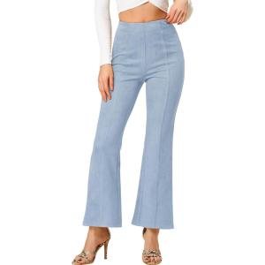 imageAllegra K Womens Faux Suede Pants Business Casual Wide Legs Bell Bottom Flared TrousersLight Blue