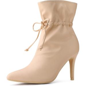 imageAllegra K Womens Pointed Toe Drawstring Pull on Stiletto Heel Ankle BootsBeige