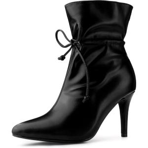 imageAllegra K Womens Pointed Toe Drawstring Pull on Stiletto Heel Ankle BootsBlack