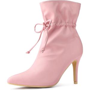 imageAllegra K Womens Pointed Toe Drawstring Pull on Stiletto Heel Ankle BootsPink