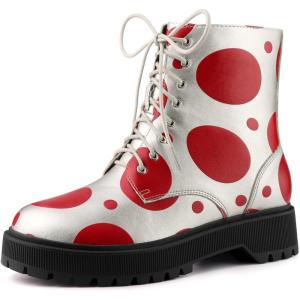 imageAllegra K Womens Polka Dots Platform Zipper Lace Up Combat Disco BootsSilver Red