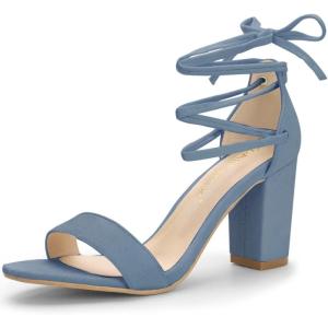 imageAllegra K Womens Tie Up Strappy Heels Chunky High Heels Haze Blue Sandal 95 M US