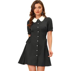 imageAllegra K Womens Vintage Peter Pan Collar Lace Up Button Down A Line DressBlack