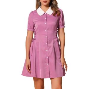imageAllegra K Womens Vintage Peter Pan Collar Lace Up Button Down A Line DressPurple