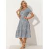 imageAllegra K Gingham Dress for Women 2026 Summer Short Sleeve Ruffle Trim V Neck Button Decor Flowy Midi DressesBlack