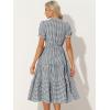 imageAllegra K Gingham Dress for Women 2026 Summer Short Sleeve Ruffle Trim V Neck Button Decor Flowy Midi DressesBlack
