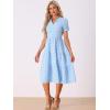 imageAllegra K Gingham Dress for Women 2026 Summer Short Sleeve Ruffle Trim V Neck Button Decor Flowy Midi DressesBlue