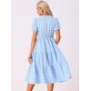 imageAllegra K Gingham Dress for Women 2026 Summer Short Sleeve Ruffle Trim V Neck Button Decor Flowy Midi DressesBlue