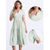 imageAllegra K Gingham Dress for Women 2026 Summer Short Sleeve Ruffle Trim V Neck Button Decor Flowy Midi DressesGreen