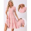 imageAllegra K Gingham Dress for Women 2026 Summer Short Sleeve Ruffle Trim V Neck Button Decor Flowy Midi DressesPink