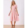imageAllegra K Gingham Dress for Women 2026 Summer Short Sleeve Ruffle Trim V Neck Button Decor Flowy Midi DressesPink