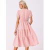 imageAllegra K Gingham Dress for Women 2026 Summer Short Sleeve Ruffle Trim V Neck Button Decor Flowy Midi DressesPink