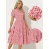 imageAllegra K Gingham Dress for Women 2026 Summer Short Sleeve Ruffle Trim V Neck Button Decor Flowy Midi DressesRed