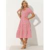 imageAllegra K Gingham Dress for Women 2026 Summer Short Sleeve Ruffle Trim V Neck Button Decor Flowy Midi DressesRed