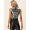 imageAllegra K Metallic Crop Top for Womens Sleeveless Halloween Sparkly Sequin TopsDark Silver