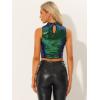 imageAllegra K Metallic Crop Top for Womens Sleeveless Halloween Sparkly Sequin TopsGreen Blue