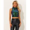 imageAllegra K Metallic Crop Top for Womens Sleeveless Halloween Sparkly Sequin TopsGreen Blue