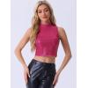 imageAllegra K Metallic Crop Top for Womens Sleeveless Halloween Sparkly Sequin TopsHot Pink