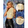 imageAllegra K Metallic Crop Top for Womens Sleeveless Halloween Sparkly Sequin TopsLight Gold