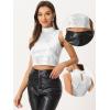 imageAllegra K Metallic Crop Top for Womens Sleeveless Halloween Sparkly Sequin TopsWhite Silver